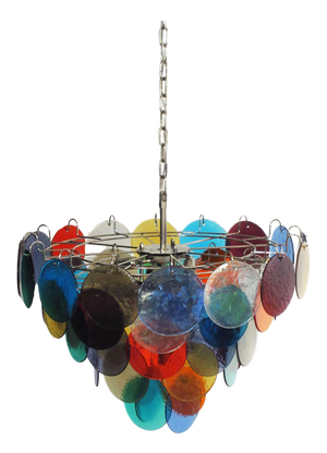 Italian Multicolored Glass Disk Chandelier, 1980s
