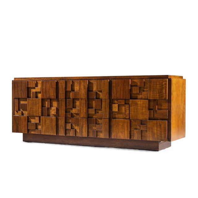 Mid-Century Modern Lane Staccato Brutalist Mid Century Walnut Lowboy Dresser For Sale - Image 3 of 7