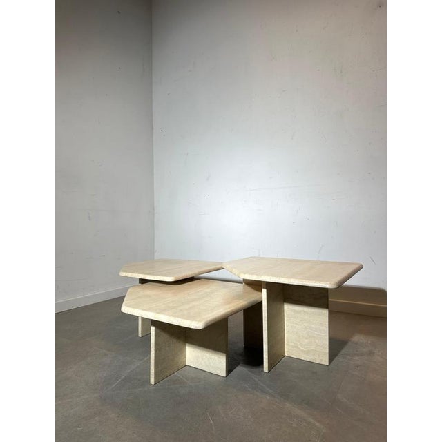 Beige Vintage Travertine Nesting Tables, Set of 3 For Sale - Image 8 of 8