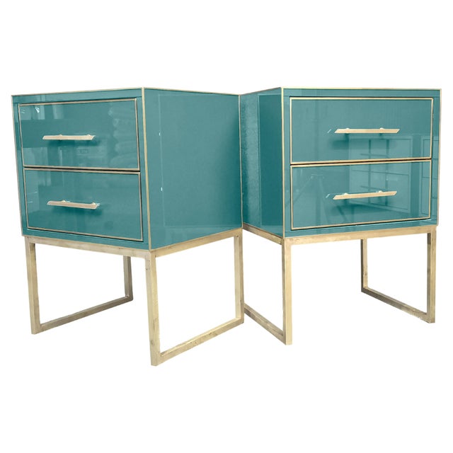 Azure Bedside Tables in Wood and Brass Edges from Justfurnituress SRL, Set of 2 For Sale - Image 9 of 9