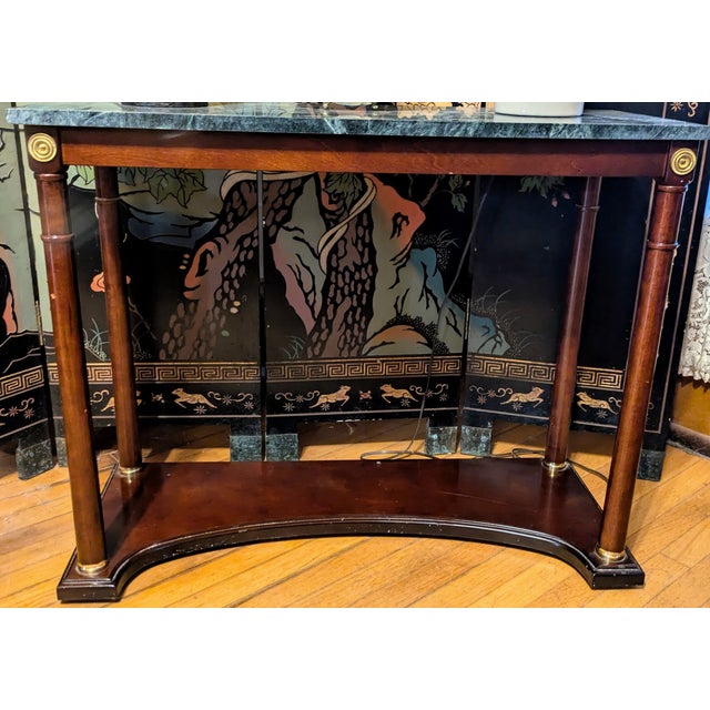 1990s 1990s Bombay Company Mahogany & Green Marble Console + Side Tables (4‑Piece Set) For Sale - Image 5 of 10