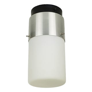 Cylindrical Opaline Glass and Black Metal Flush Mount by Bruno Gatta for Stilnovo, 1950s For Sale