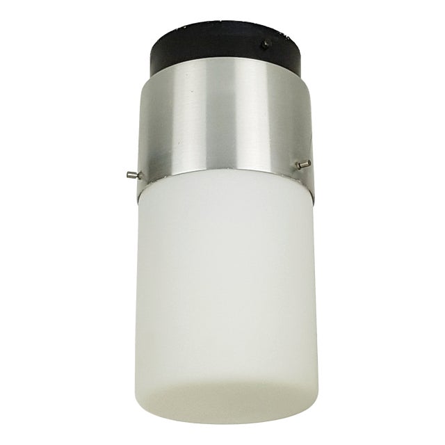 Cylindrical Opaline Glass and Black Metal Flush Mount by Bruno Gatta for Stilnovo, 1950s For Sale