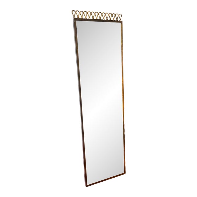 1950s Gio Ponti Style Mid-Century Modern Brass Rectangular Wall Mirror For Sale