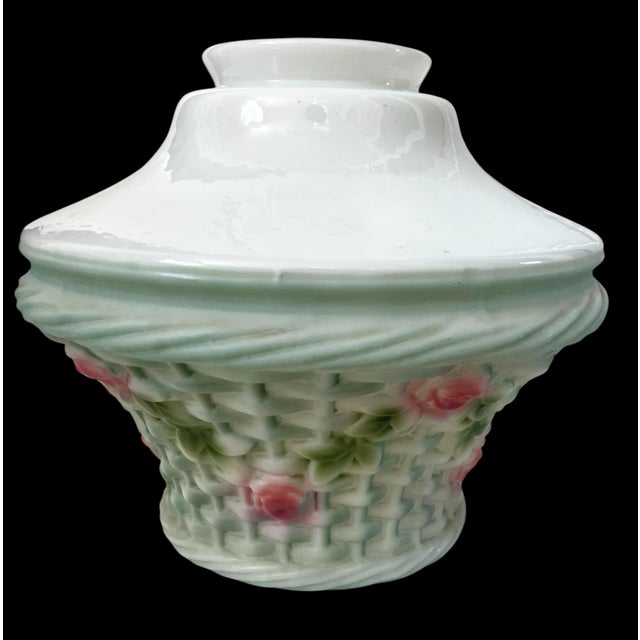 1920s Rare Phoenix/Consolidate Hand Painted Glass Basket Lamp Shade Nicholas Kopp For Sale - Image 4 of 12