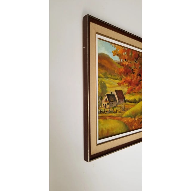 70's Vintage Rural Homestead Landscape Oil Painting For Sale - Image 10 of 12