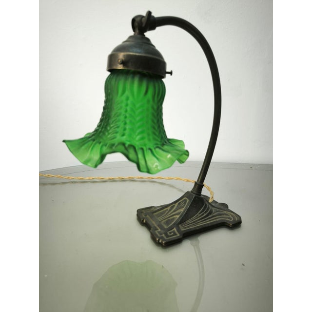 Brass Table Lamp with Green Glass, 1960s, in Very Good conditions. Designed 1960 to 1969 European Plug (up to 250V).The...