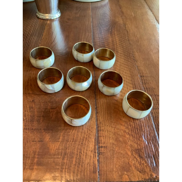 Vintage Coastal Mother‑of‑Pearl & Brass Napkin Rings - Set of 8 for Palm Beach Regency, British Colonial, Coastal, Tropical & Natural Decor For Sale In New Orleans - Image 6 of 7