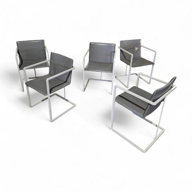 Textile Grey Fabric and White Steel Chairs by Pierre Mazairac & Karel Boonzaaijer for Hennie de Jong, 1970s, Set of 4 For Sale - Image 7 of 17