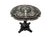 This stunning Victorian ebonized paper-mache tilt-top table features a hand-painted floral motif with intricate mother-of-...