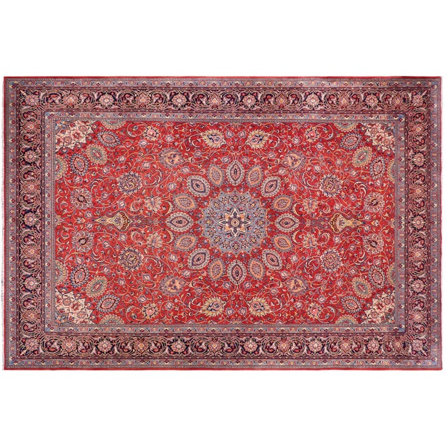 Shabby Chic Persian Rust/Blue Wool Rug - 9'9'' X 13'0'' For Sale - Image 9 of 10