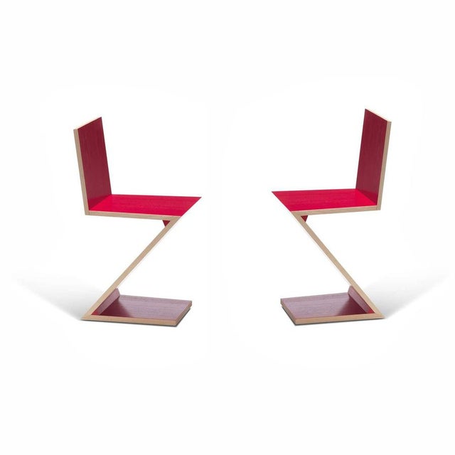 Wood Zig Zag Chairs by Gerrit Thomas Rietveld for Cassina, Set of 2 For Sale - Image 7 of 16