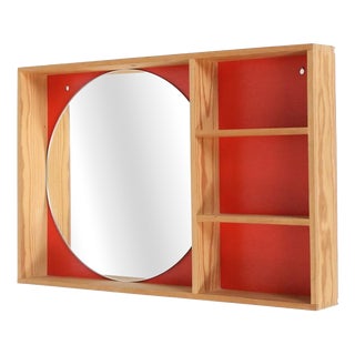 Mid-Century Modern Danish Maritime Pine Wall Shelf with Mirror, 1970s For Sale