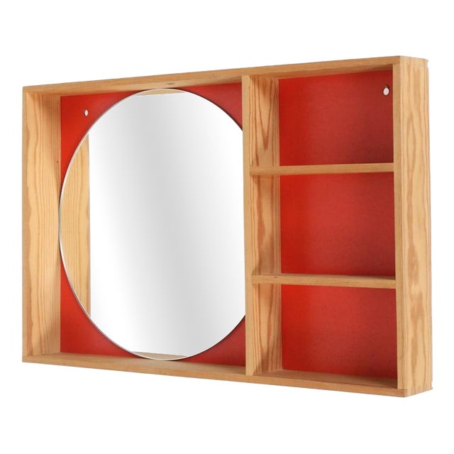 Mid-Century Modern Danish Maritime Pine Wall Shelf with Mirror, 1970s For Sale