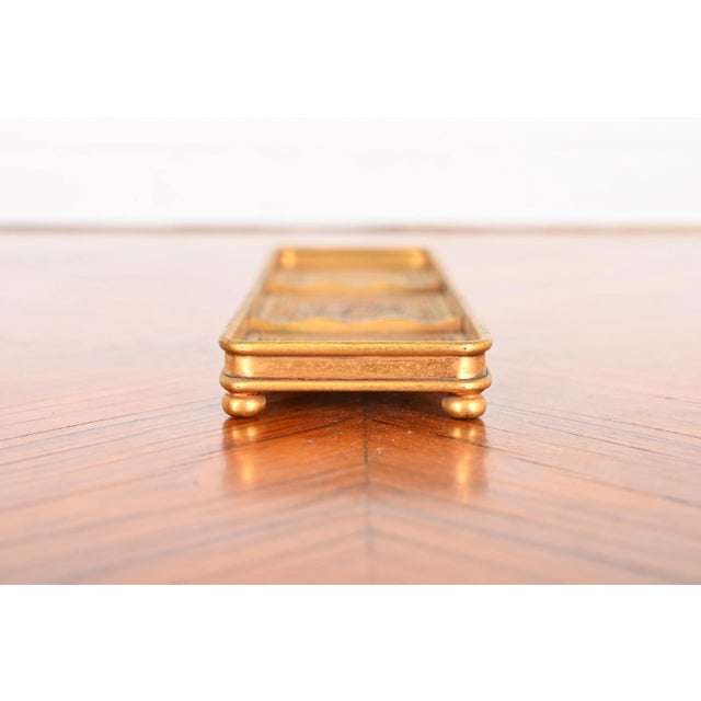 Metal Tiffany Studios New York Bronze Doré and Abalone Pen Tray For Sale - Image 7 of 13