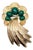 Vintage Signed Ledo 1961 Goldtone Faux-Jade Cabochon & Clear Rhinestone Comet Brooch For Sale