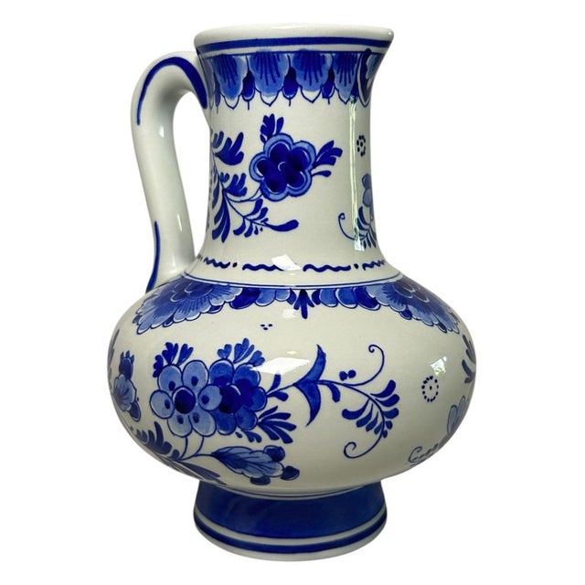 Hand-Painted Blue and White Pitcher Vase by C.M. Albers for Royal Delft, 1978 For Sale - Image 3 of 17