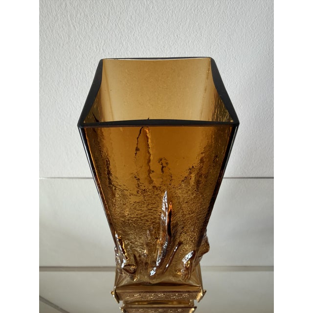 Amber Liekki Glass Vase with 24-Carat Gilded Collar by Eino Wänni for Kumela, Finland, 1970s For Sale - Image 6 of 16