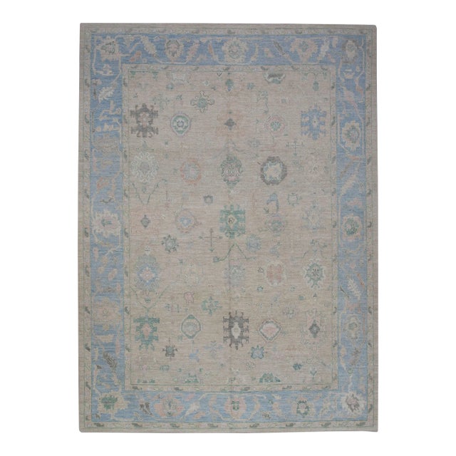Modern Turkish Oushak Rug 9'8" x 12'8" For Sale