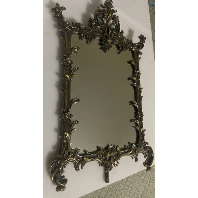 Rococo French Tablw Vanity Mirror Very Ornate desig Has a stand that pulls out from behind to stand up mirror Black velvet...