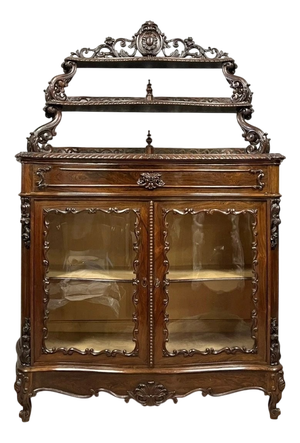 Boulle-Style Curved Display Cabinet in Mahogany, 1850