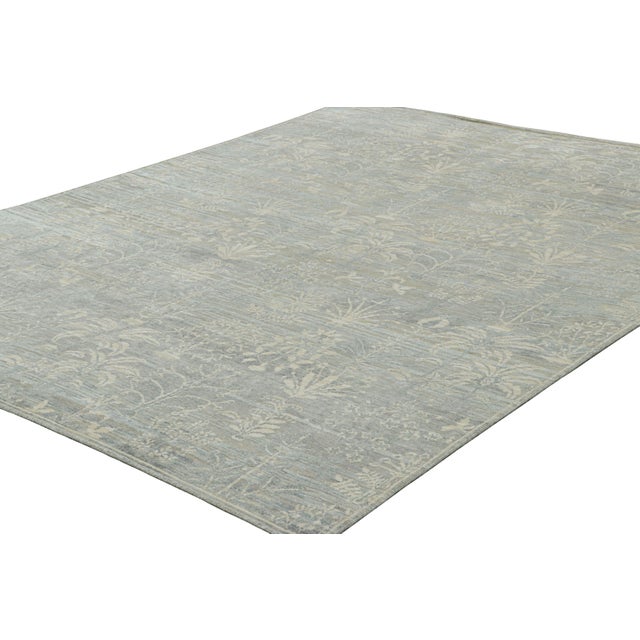 Rug & Kilim Rug & Kilim’s Block Print Rug, Blue and Gray With Cream White Floral Patterns For Sale - Image 4 of 7