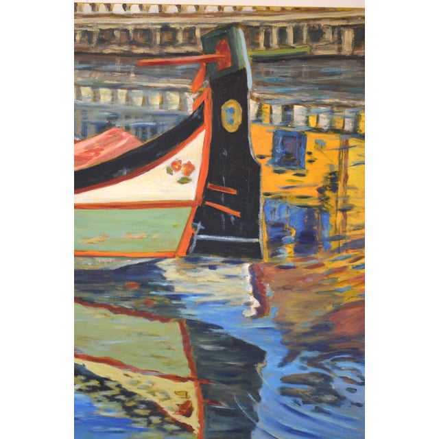 Aveiro Moliceiros, Boats, Portugal, 2002, Oil on Canvas For Sale - Image 3 of 7