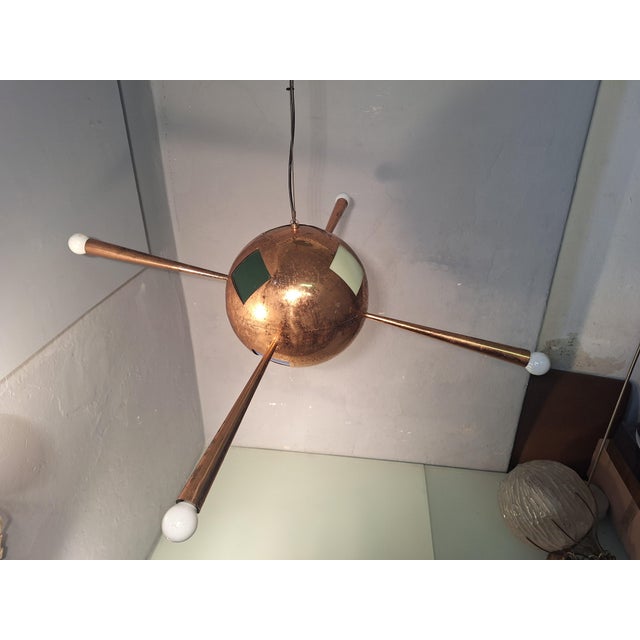 Chandelier in Copper Brass and Colored Glass 4 Copper Cones For Sale - Image 12 of 18
