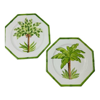 Vintage Italian Palm Tree Plates, a Pair For Sale