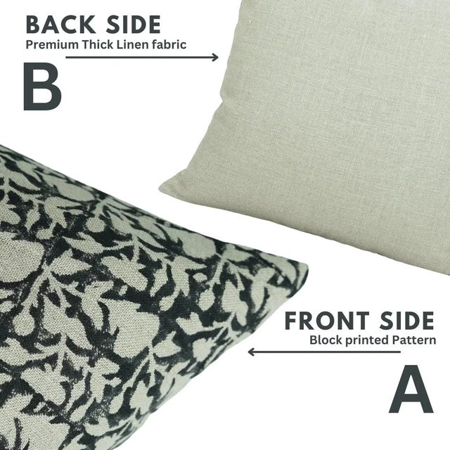 Black Fabdivine-Decorative Block Print Cushion Cover 12x20 Inch Thick Linen-Midnight For Sale - Image 8 of 8