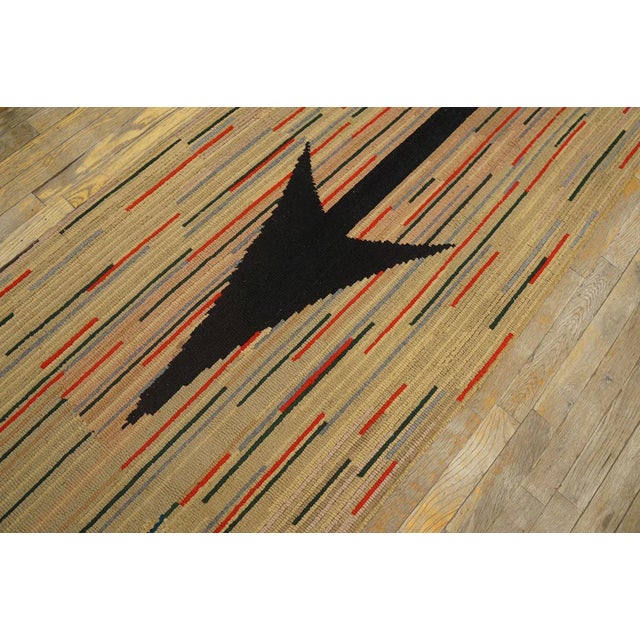 Beige 1920s Multi Geometric Folk Art Antique American Hooked Rug 2'8" X 20' Woven Wool Carpet Runner For Sale - Image 8 of 9