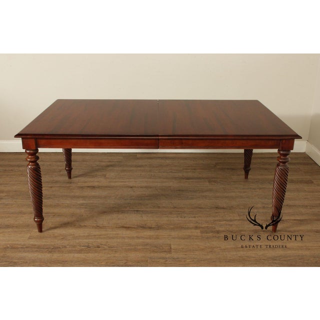High Quality American Made Expandable Rectangular Top Dining Table on Spiral Turned Legs, Includes Two Leaves