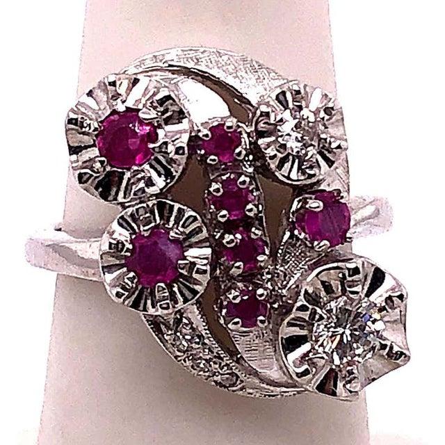 14 Karat White Gold Ruby and Diamond Cocktail Ring, Size 6 For Sale - Image 4 of 10