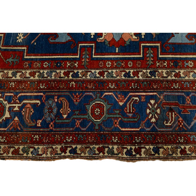 Red Antique Persian Serapi Handmade Wool Rug Featuring a Medallion Design For Sale In New York - Image 6 of 11