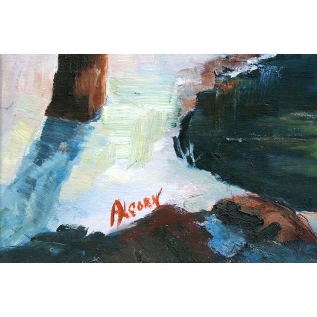 Mountain Stream in Snow, Mid Century Yosemite Winter Landscape by Rowena Lung Alcorn For Sale - Image 4 of 5