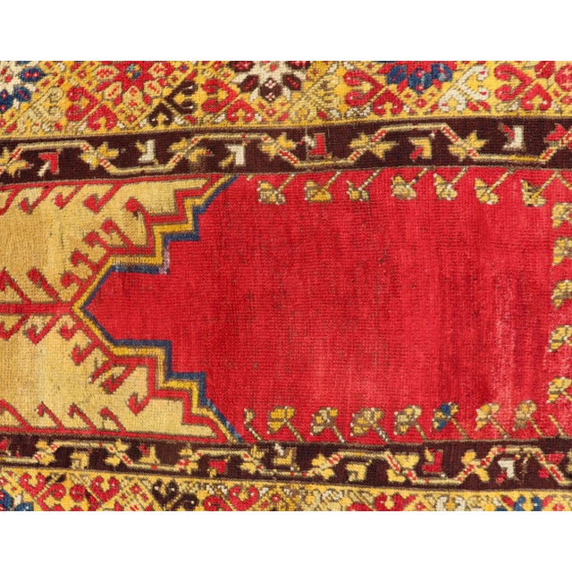Early 20th Century Antique Turkish Prayer Rug in Vibrant Saffron Yellow Red and Blue For Sale In Atlanta - Image 6 of 11