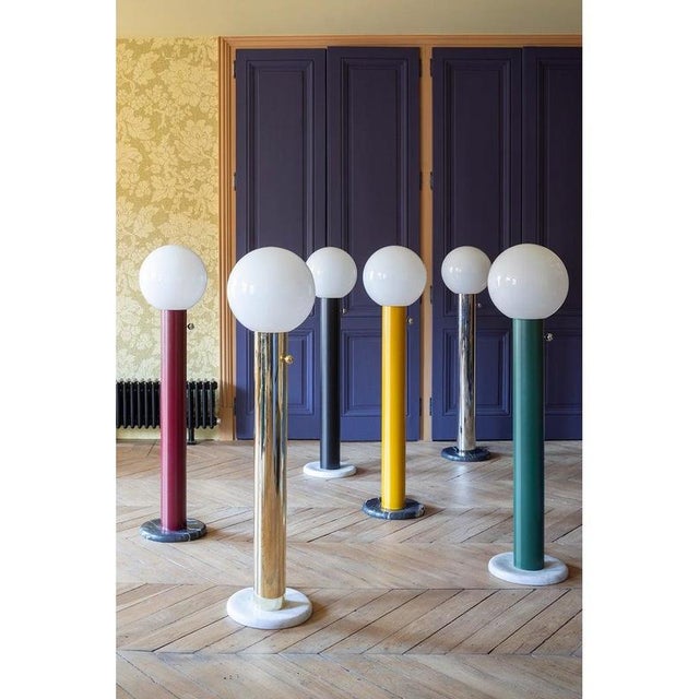 Glass Globe Brass Tube Marble Base Giorgio Floor Lamp by Magic Circus Editions For Sale - Image 11 of 12