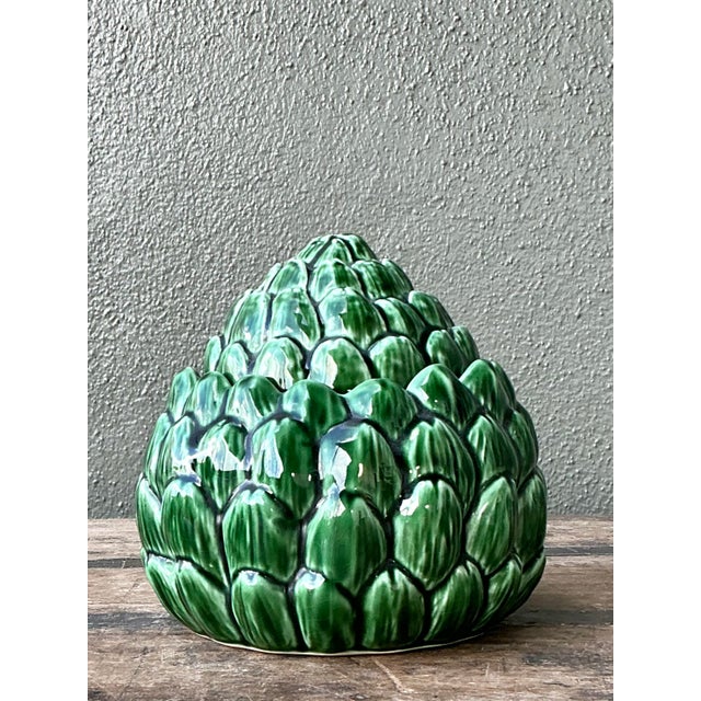 Mid-Century Modern Vintage Glazed Ceramic Lidded Artichoke For Sale - Image 3 of 12