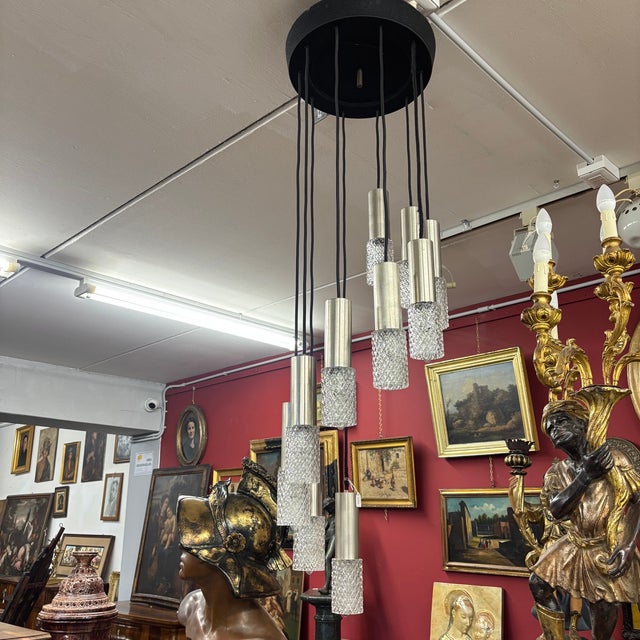 Gray Wavy Metal and Glass Adjustable Chandelier, 1970 For Sale - Image 8 of 11