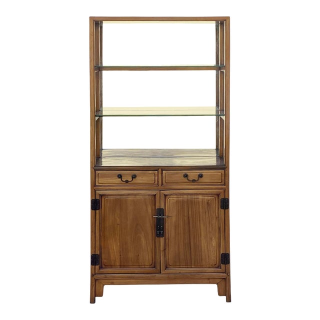 Chinese Light Brown Glass Display Bookcase Curio Cabinet For Sale