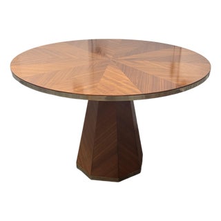 Anthropologie Quillen Marquetry Round Walnut Pedestal Dining Table, 48 Inches For Sale