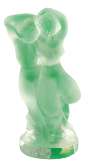 1950s Rare LALIQUE Crystal "Le Faune" Figurine Dancing Nude Lovers Pan (Faun) & Diana