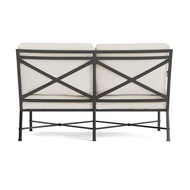 Brown Jordan Brown Jordan Venetian Left Arm Loveseat, Textured Pewter frame with Fusion Natural fabric For Sale - Image 4 of 11