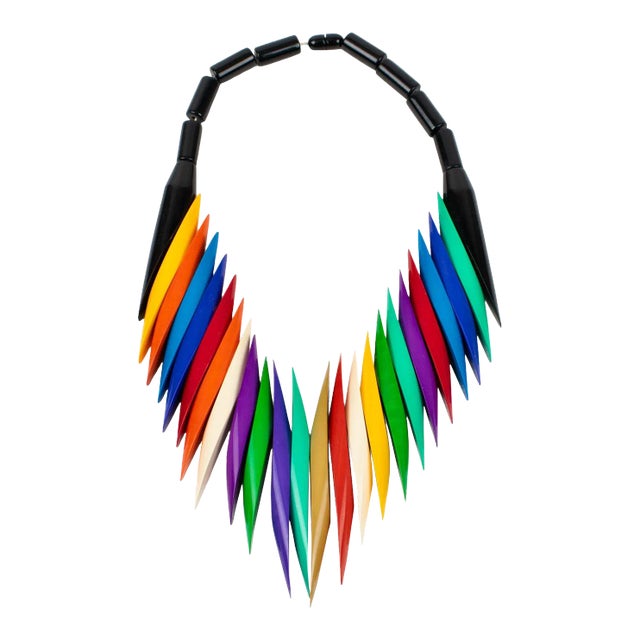Isadora Paris Art Deco Revival Multicolor Galalith Choker Necklace For Sale