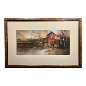 1989 Vintage Original Watermill Watercolor Painting Signed and Framed