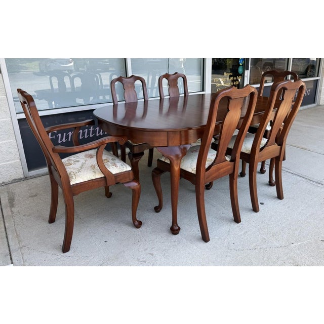 American Late 20th Century 7 Piece Henkel Harris Solid Cherry Dining Set With 3 Leaves For Sale - Image 3 of 18