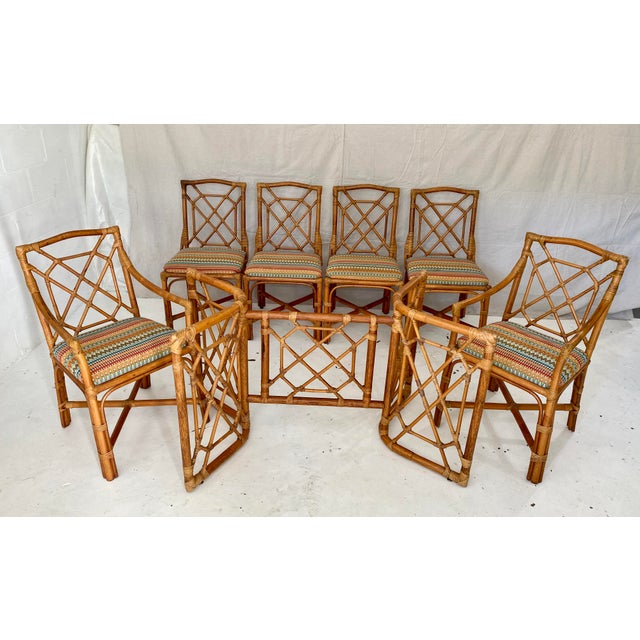 Vintage Rattan Dining Set 6 Chairs and Table Base Chairish