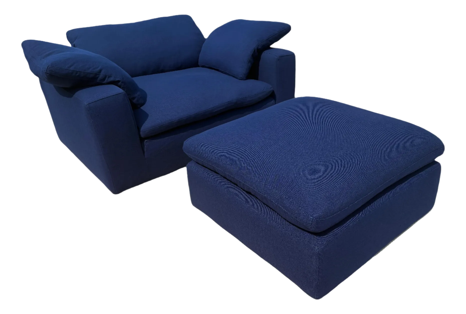 Restoration Hardware Cloud® Luxe Chair And A Half & Ottoman In Navy Perennials Performance Fabric