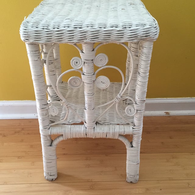 White Wicker Scrolling Detail Side Table Chairish