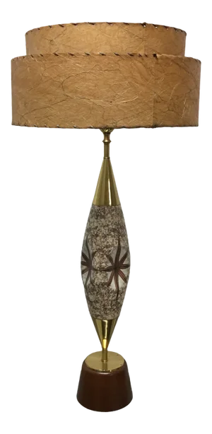 Mid-Century Mod - Brass and Ceramic Painted Lamp With Two-Tiered Shade